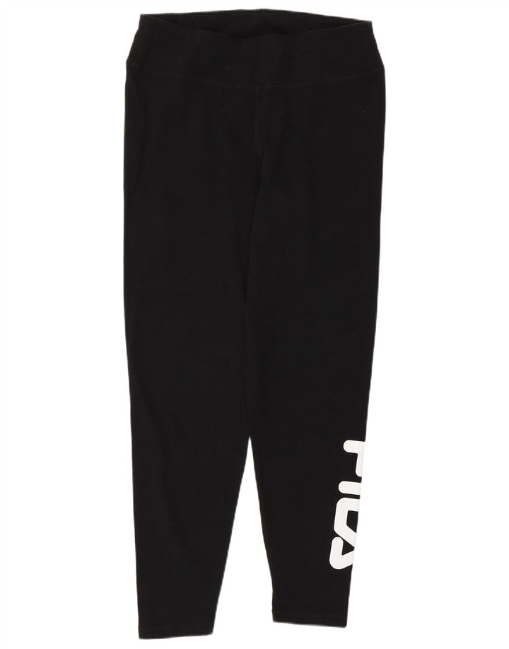 FILA Womens Graphic Leggings UK 14 Medium  Black Cotton