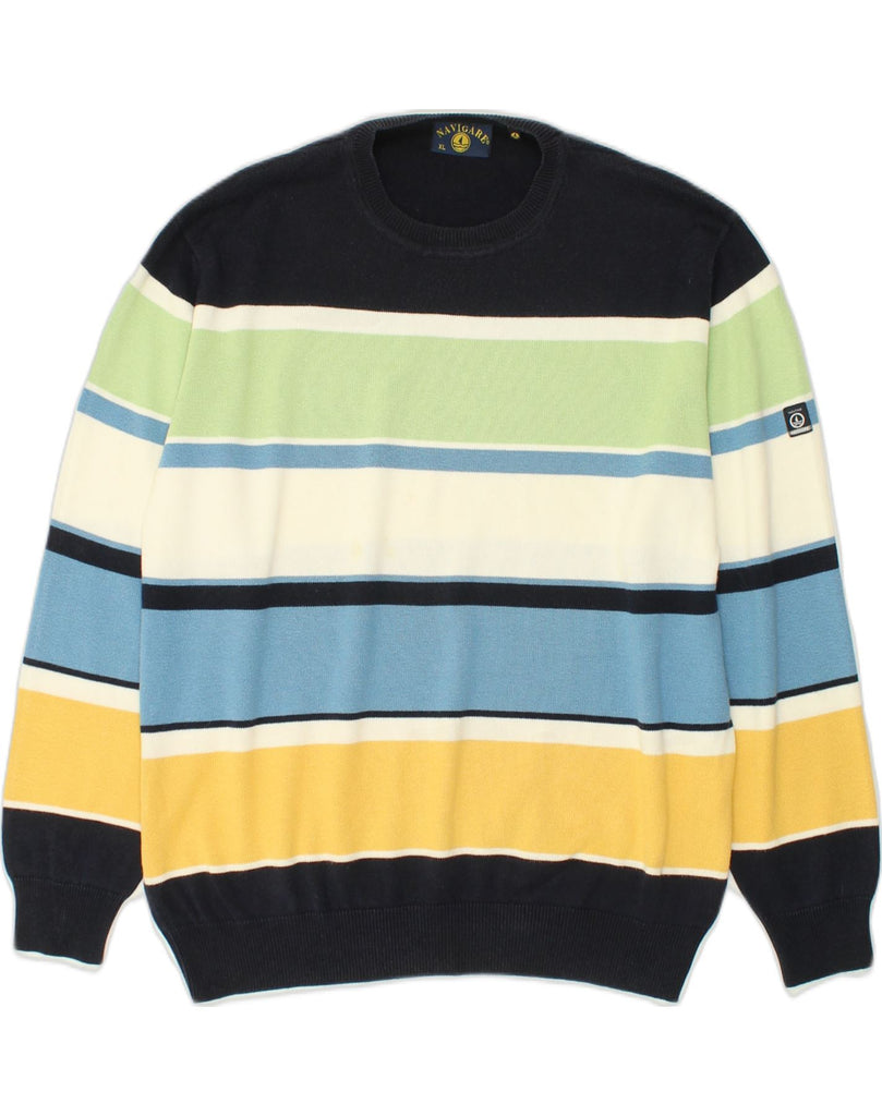 NAVIGARE Mens Crew Neck Jumper Sweater XL Multicoloured Striped Cotton | Vintage Navigare | Thrift | Second-Hand Navigare | Used Clothing | Messina Hembry 