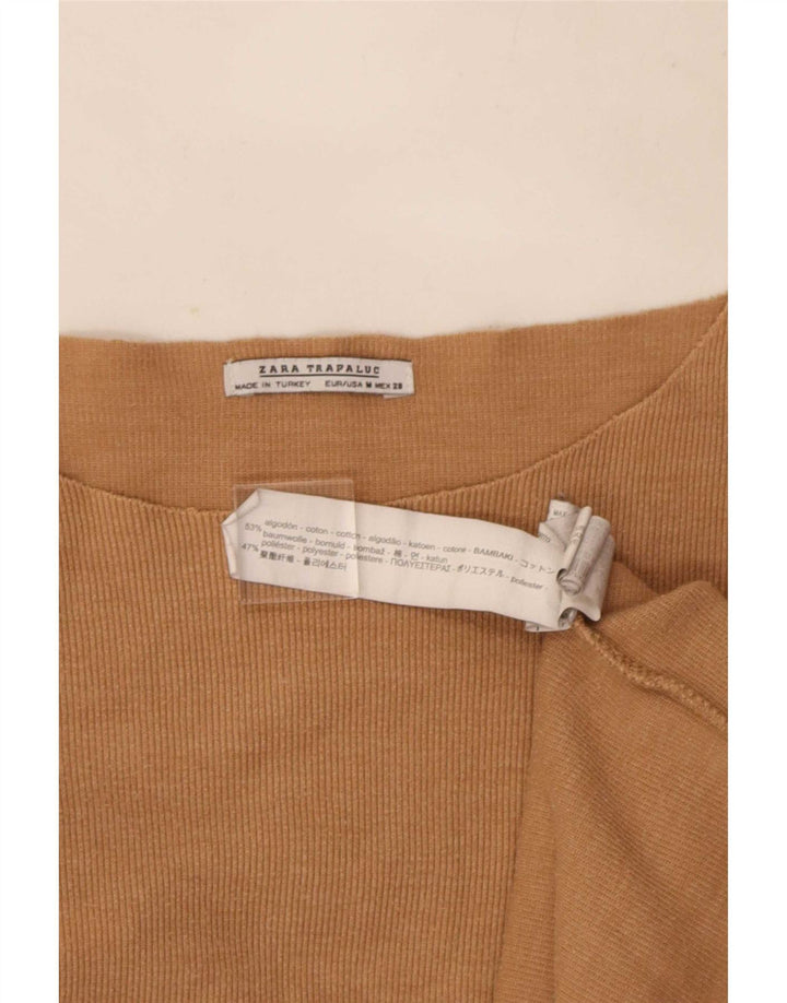 Zara Womens Trafaluc Oversized Top Long Sleeve UK 14 Medium Beige Cotton