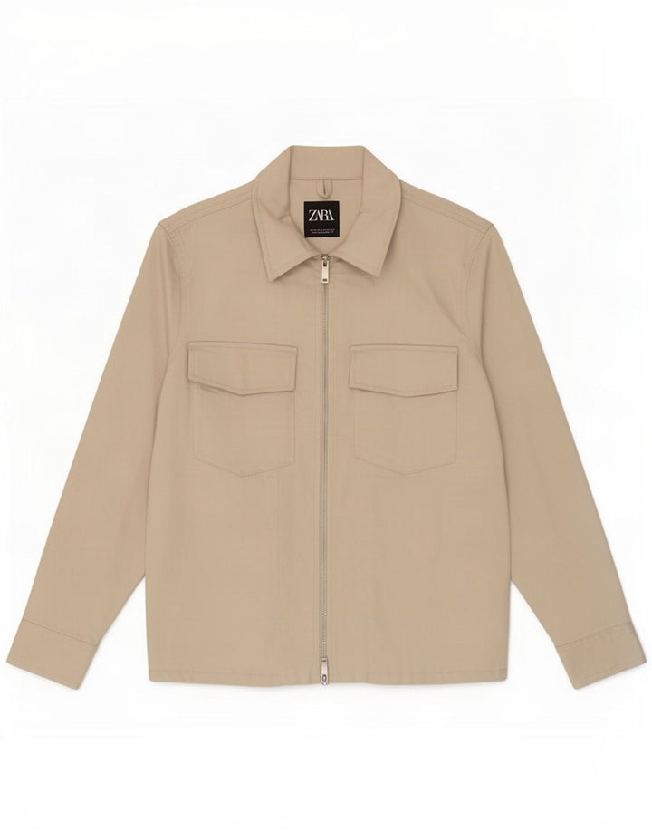 Zara Mens Bomber Jacket UK 36 Small Beige Cotton