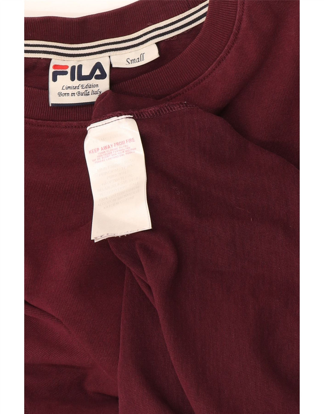 Fila Mens Top Long Sleeve Small Burgundy Cotton