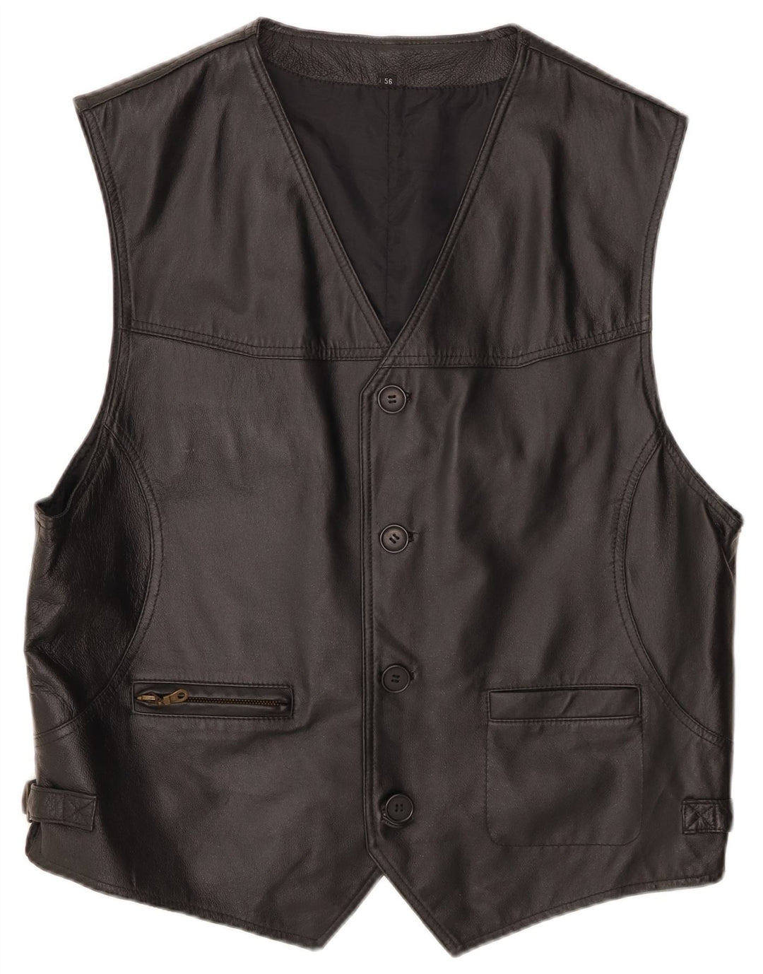 VINTAGE Mens Leather Waistcoat Medium Black Leather