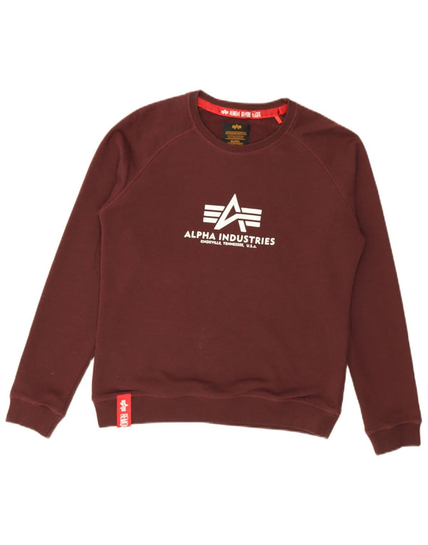 Alpha Industries Womens Graphic Sweatshirt Jumper UK 10 Small Burgundy