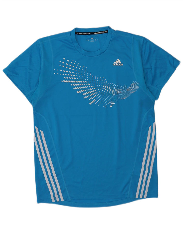Adidas Mens T-Shirt Top Medium Blue Spotted Polyester