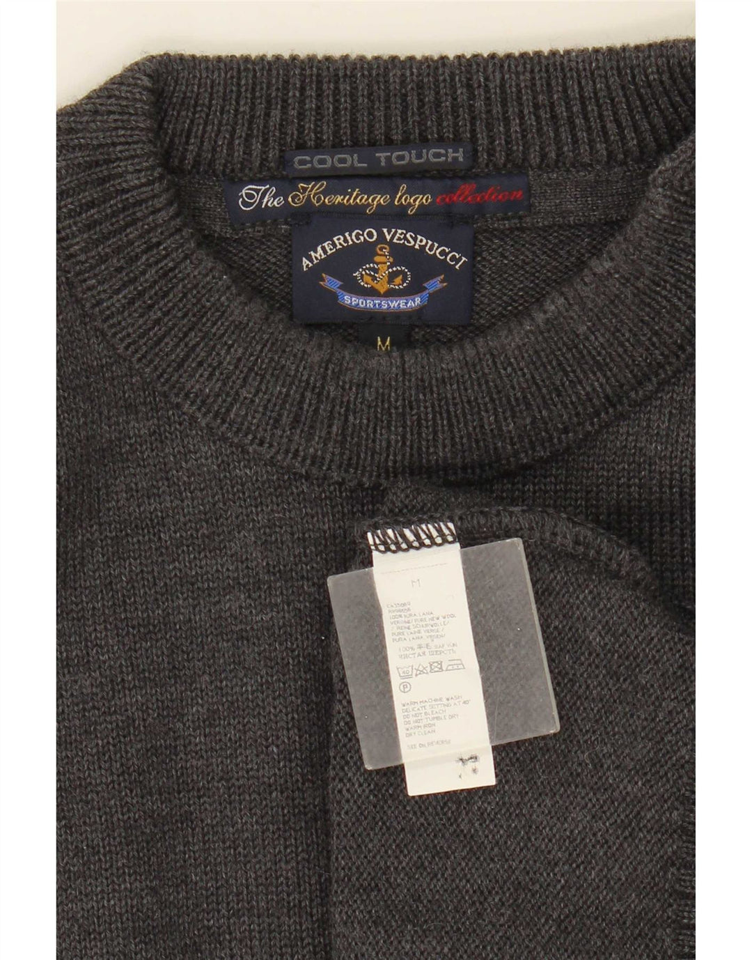 Amerigo Vespucci Mens Button Neck Jumper Sweater Medium Grey Wool