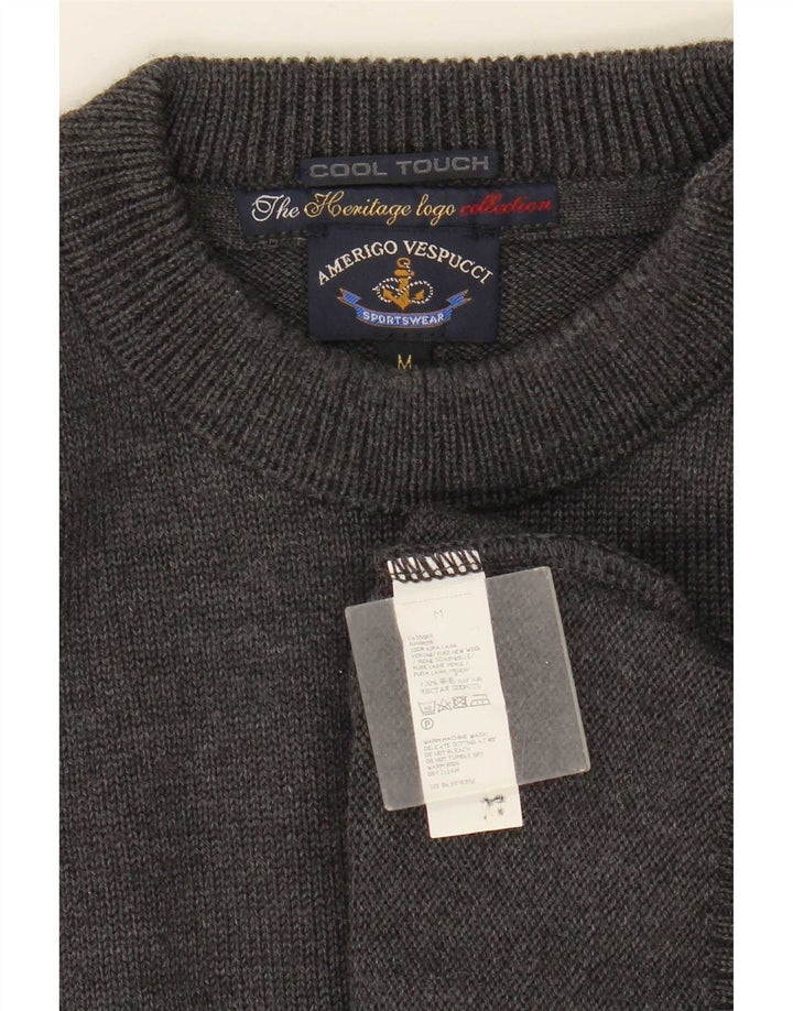 Amerigo Vespucci Mens Button Neck Jumper Sweater Medium Grey Wool