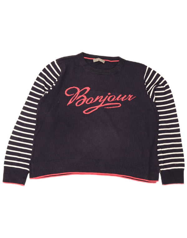 Oasis Womens Graphic Crew Neck Jumper Sweater UK 16 Large Navy Blue Striped
