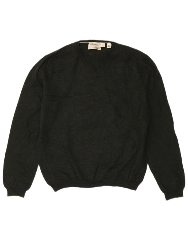 Calvin Klein Womens V-Neck Jumper Sweater UK 10 Small Green Merino Wool