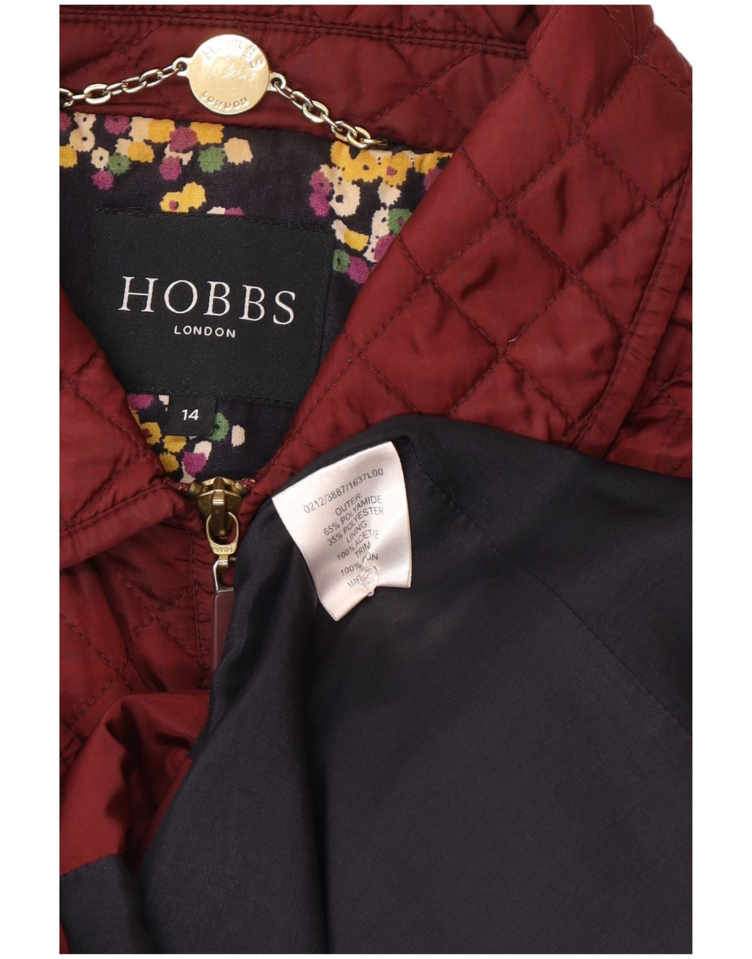 Hobbs Womens Quilted Jacket UK 14 Medium Maroon Polyamide