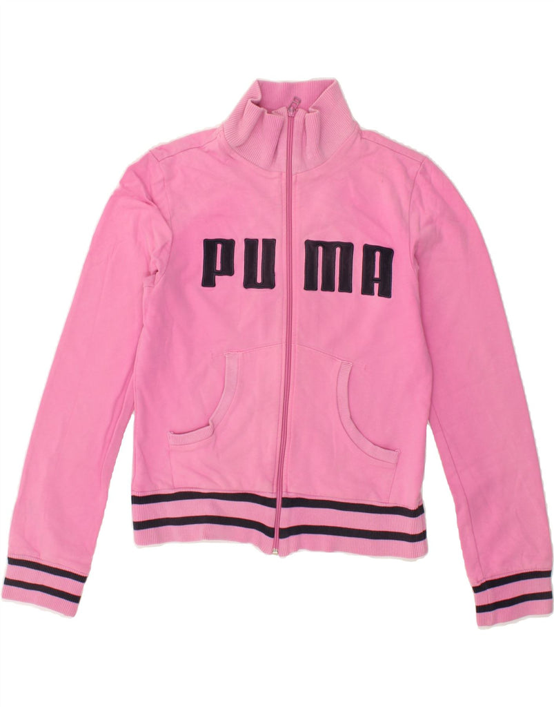 PUMA Womens Graphic Tracksuit Top Jacket UK 14 Medium Pink Cotton | Vintage Puma | Thrift | Second-Hand Puma | Used Clothing | Messina Hembry 