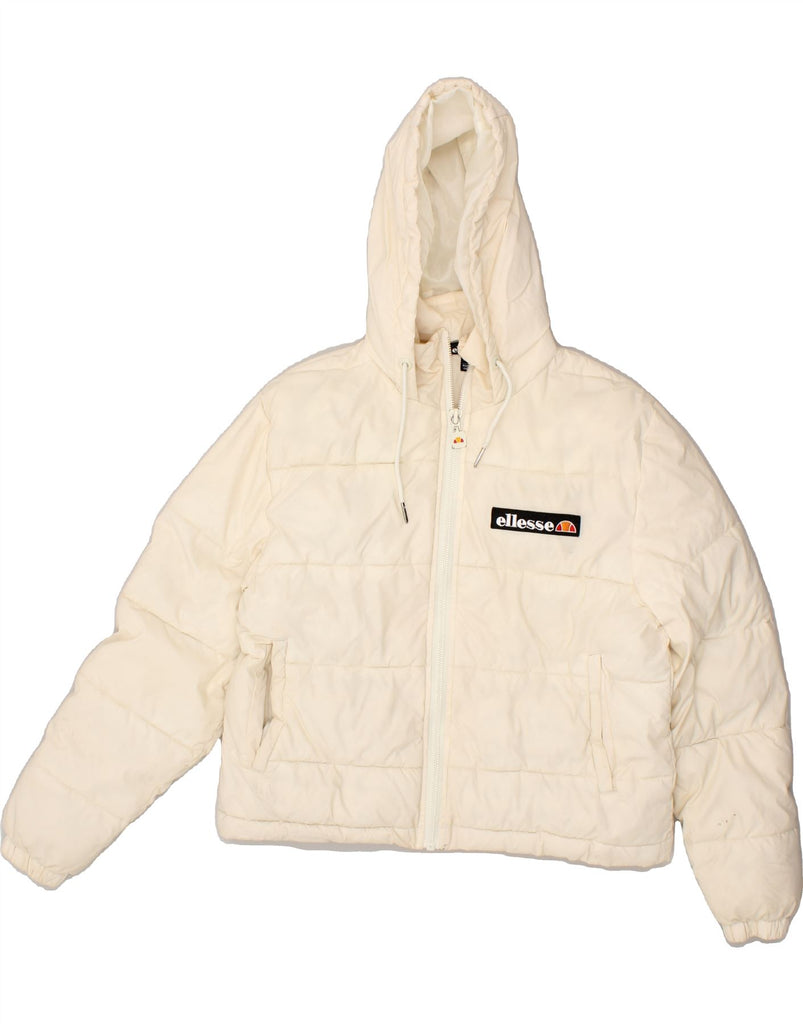 ELLESSE Womens Loose Fit Hooded Padded Jacket UK 8 Small Beige Nylon | Vintage Ellesse | Thrift | Second-Hand Ellesse | Used Clothing | Messina Hembry 