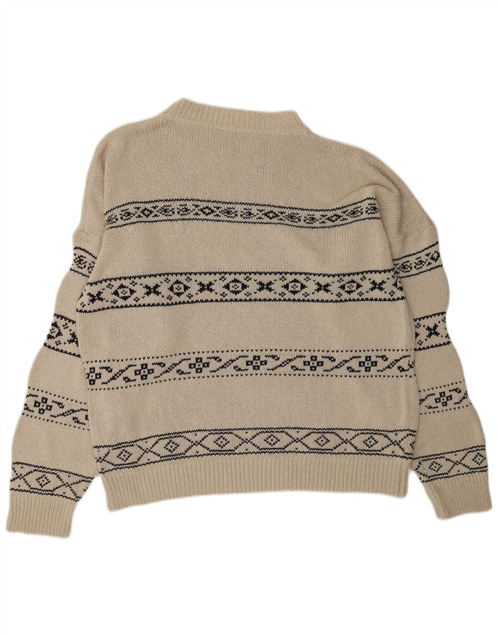 KAOS Mens Crew Neck Jumper Sweater Large White Fair Isle