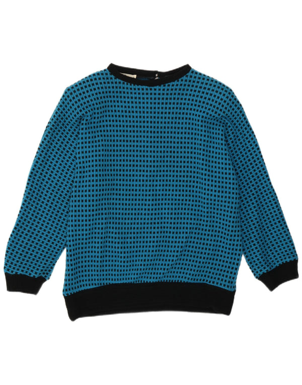 Vintage Womens Crew Neck Jumper Sweater EU 46 XL Blue Geometric Retro