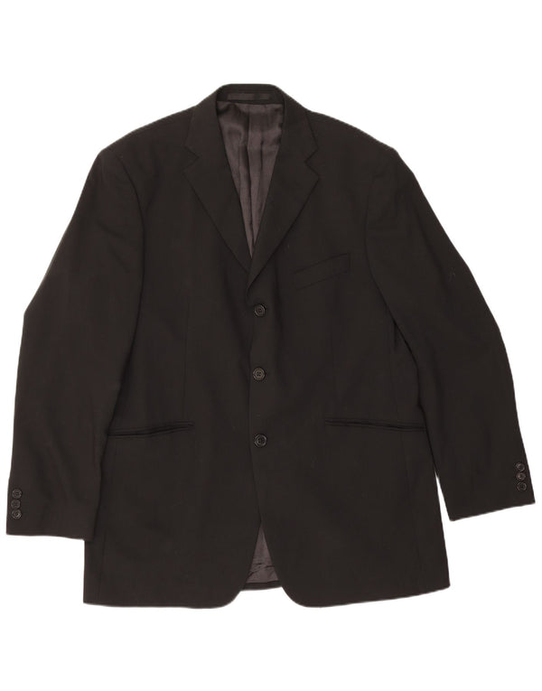 Marks & Spencer Mens 3 Button Blazer Jacket UK 42 Large Black New Wool