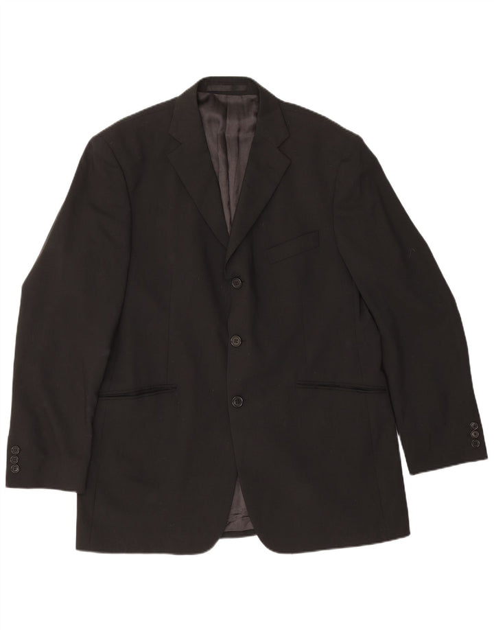 Marks & Spencer Mens 3 Button Blazer Jacket UK 42 Large Black New Wool