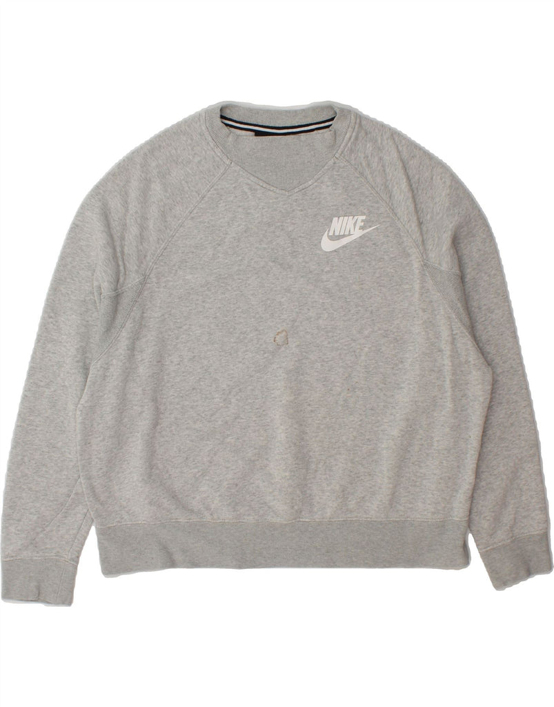 NIKE Womens Oversized Sweatshirt Jumper UK 14 Medium Grey Flecked Cotton Vintage Nike and Second-Hand Nike from Messina Hembry 