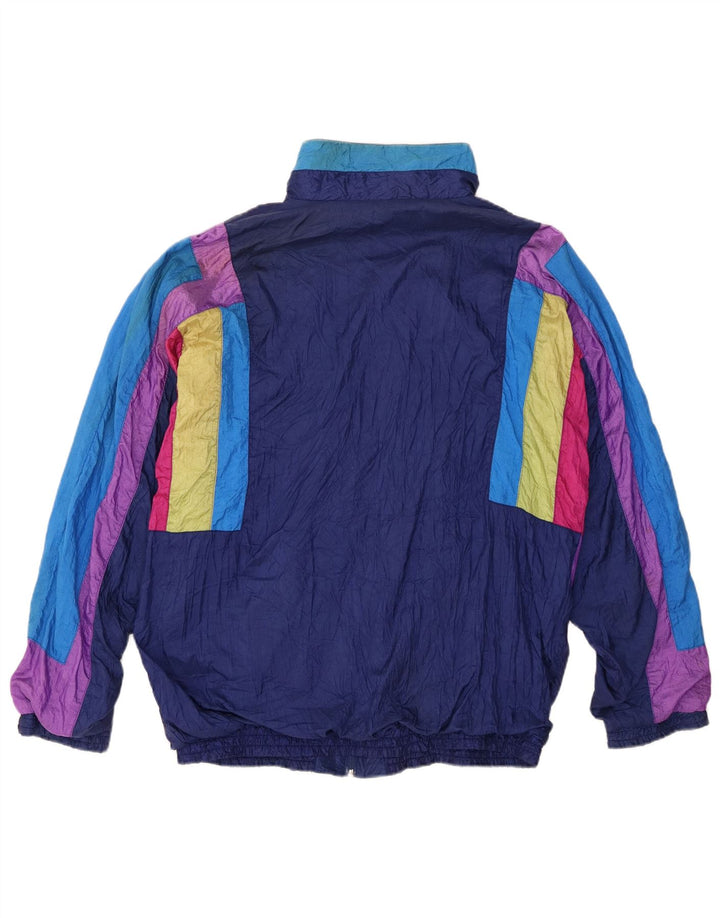 VINTAGE Mens Tracksuit Top Jacket XL Navy Blue Colourblock Nylon