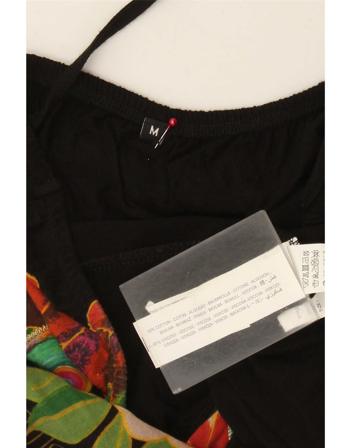 Desigual Womens Graphic Halter Top UK 12 Medium Black Floral Cotton