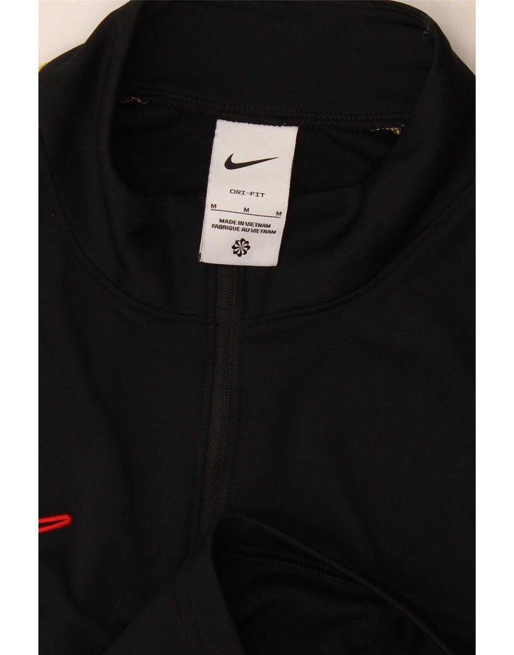 Nike Mens Dri Fit Zip Neck Pullover Tracksuit Top Medium Black Colourblock