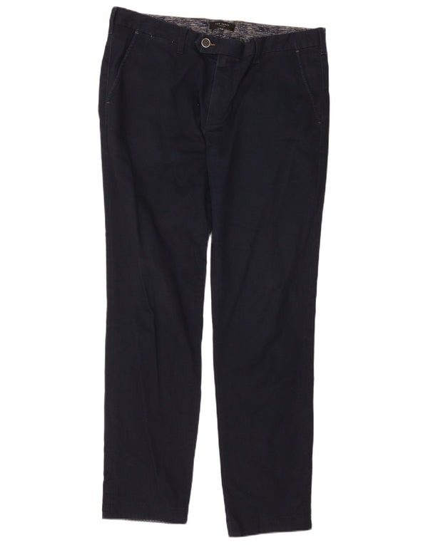 Ted Baker Mens Straight Suit Trousers W34 L31 Navy Blue Geometric Cotton