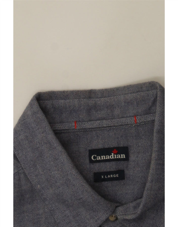 CANADIAN Mens Shirt XL Grey Herringbone Cotton Vintage Canadian and Second-Hand Canadian from Messina Hembry 