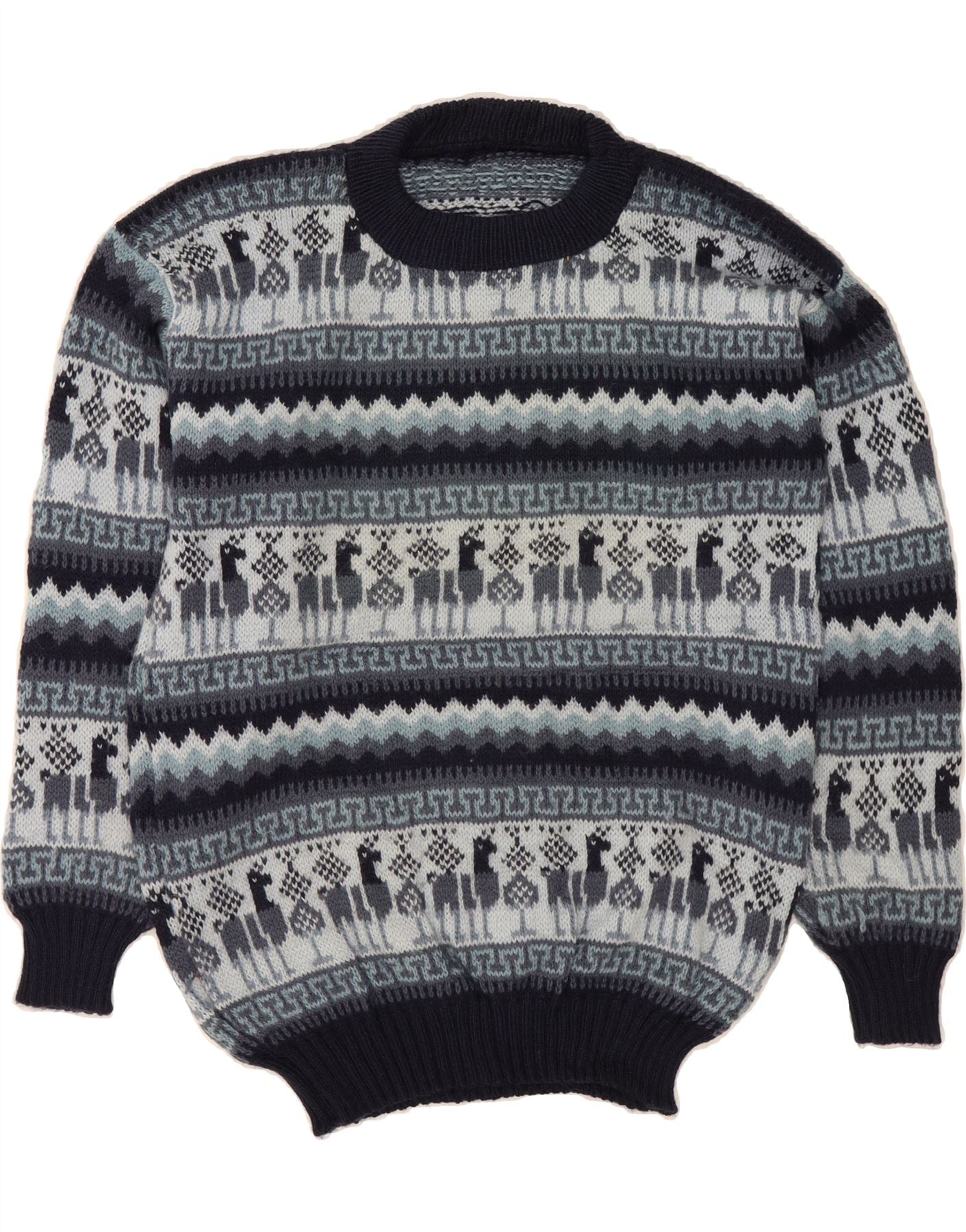 VINTAGE Womens Crew Neck Jumper Sweater UK 16 Large Navy Blue Fair