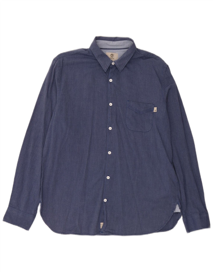 Timberland Mens Slim Fit Shirt Large Navy Blue Spotted Cotton