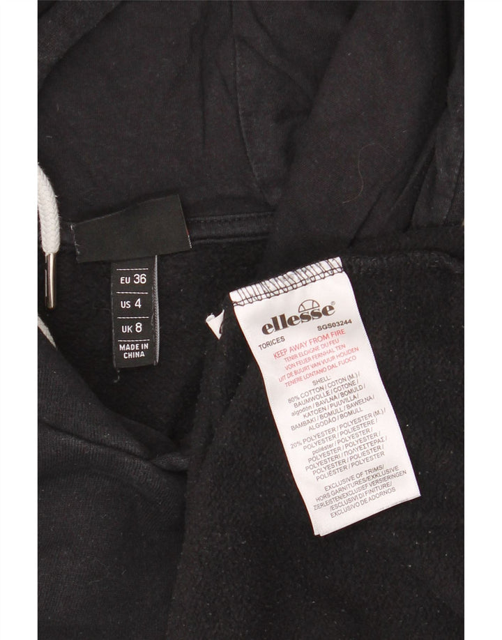 ELLESSE Womens Oversized Graphic Hoodie Jumper UK 8 Small Black Cotton