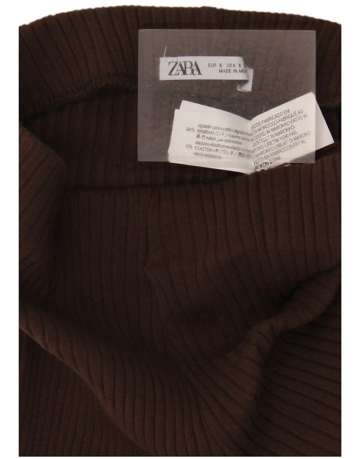 Zara Womens Leggings UK 8 Small  Brown Cotton