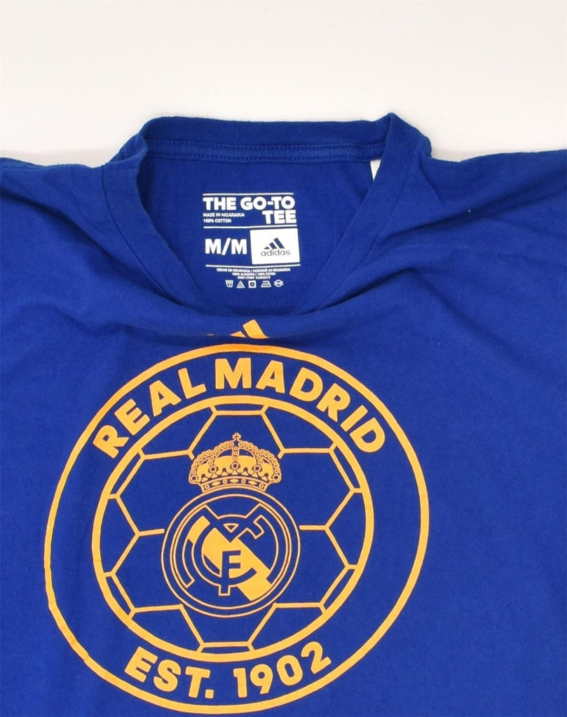 ADIDAS Mens Real Madrid Graphic T-Shirt Top Medium Blue Cotton | Vintage Adidas | Thrift | Second-Hand Adidas | Used Clothing | Messina Hembry 