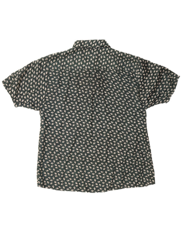 Vintage Mens Short Sleeve Shirt Large Green Floral Silk