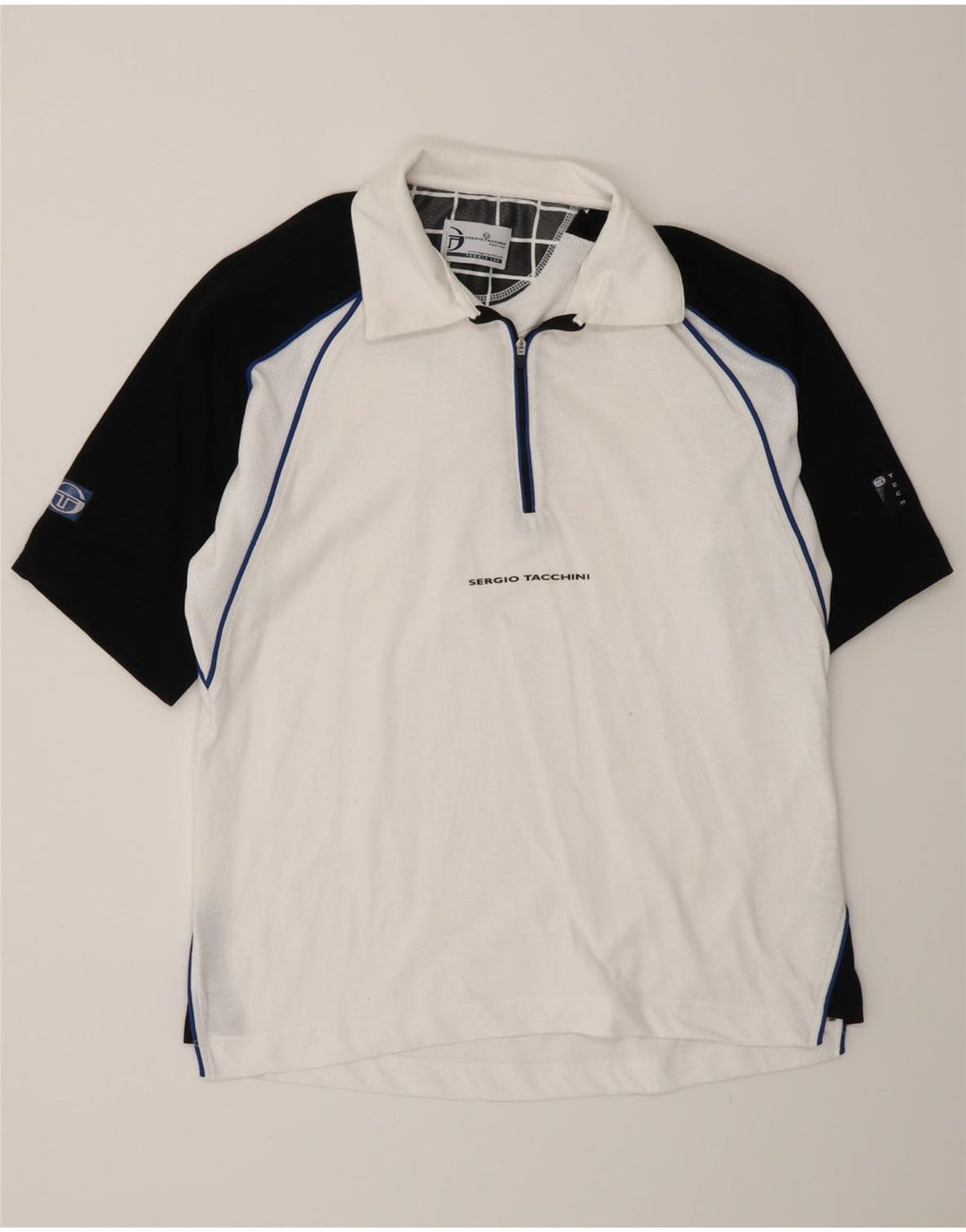Sergio Tacchini Mens Polo Shirt Small White Colourblock Cotton