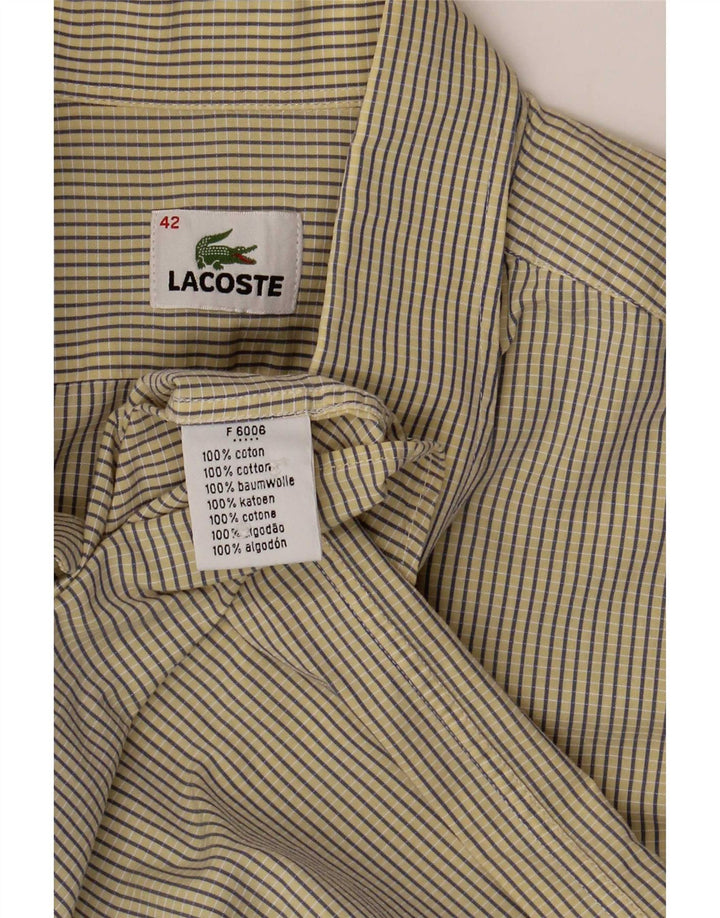 Lacoste Mens Short Sleeve Shirt Size 42 Large Yellow Check Cotton