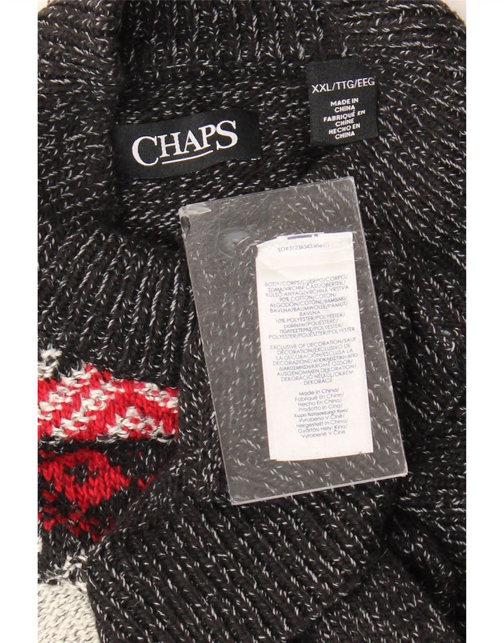 CHAPS Mens Button Neck Jumper Sweater 2XL Grey Fair Isle Cotton