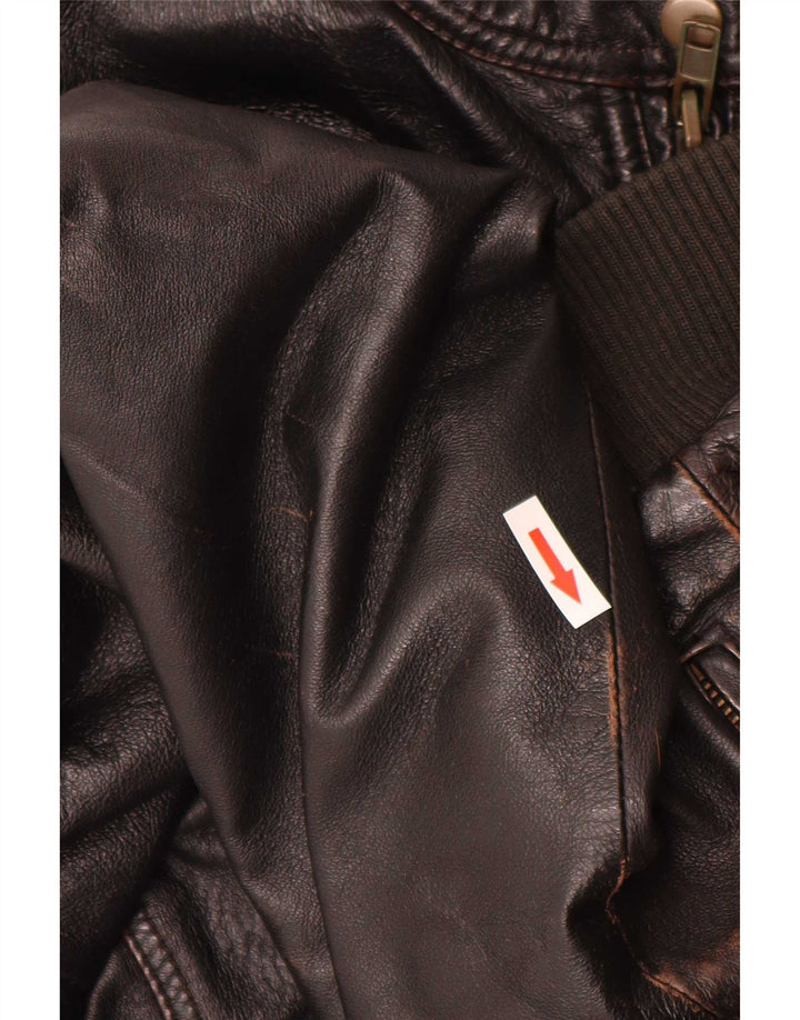 Vintage Mens Leather Bomber Jacket IT 52 XL Brown Retro