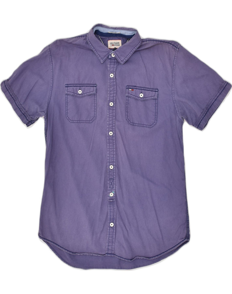 TOMMY HILFIGER Mens Short Sleeve Shirt Medium Purple Cotton | Vintage Tommy Hilfiger | Thrift | Second-Hand Tommy Hilfiger | Used Clothing | Messina Hembry 