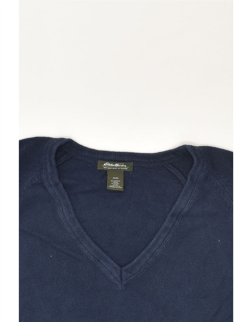 EDDIE BAUER Mens V-Neck Jumper Sweater Medium Navy Blue Cotton | Vintage Eddie Bauer | Thrift | Second-Hand Eddie Bauer | Used Clothing | Messina Hembry 