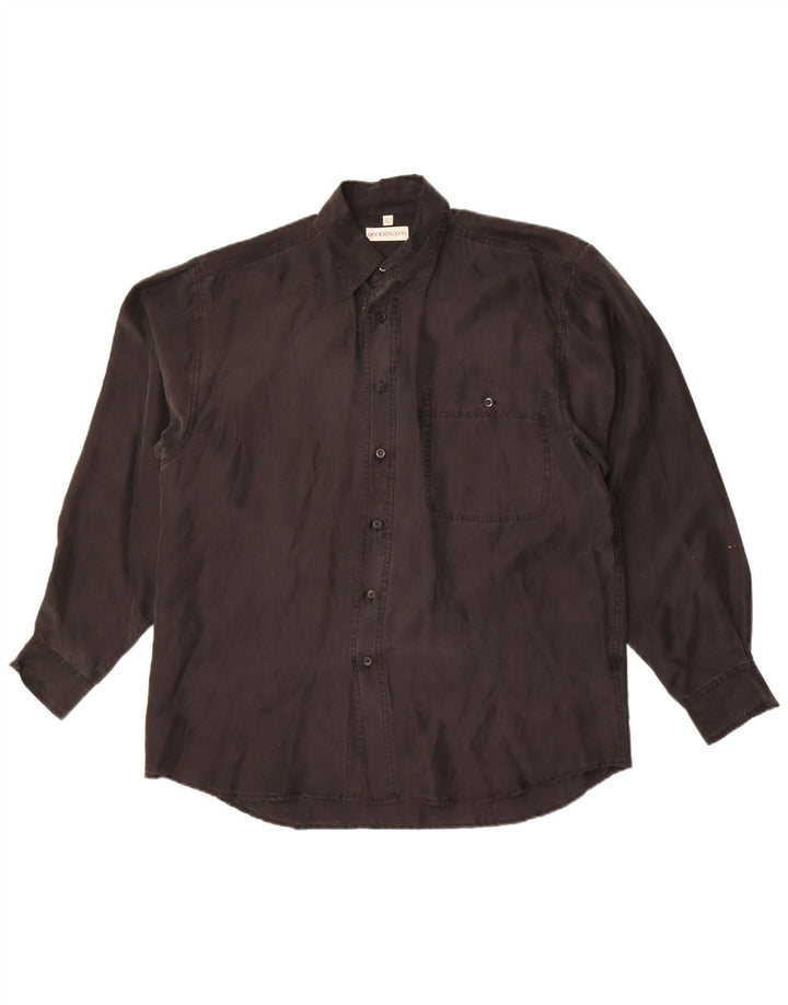 Vintage Mens Shirt Large Black Silk