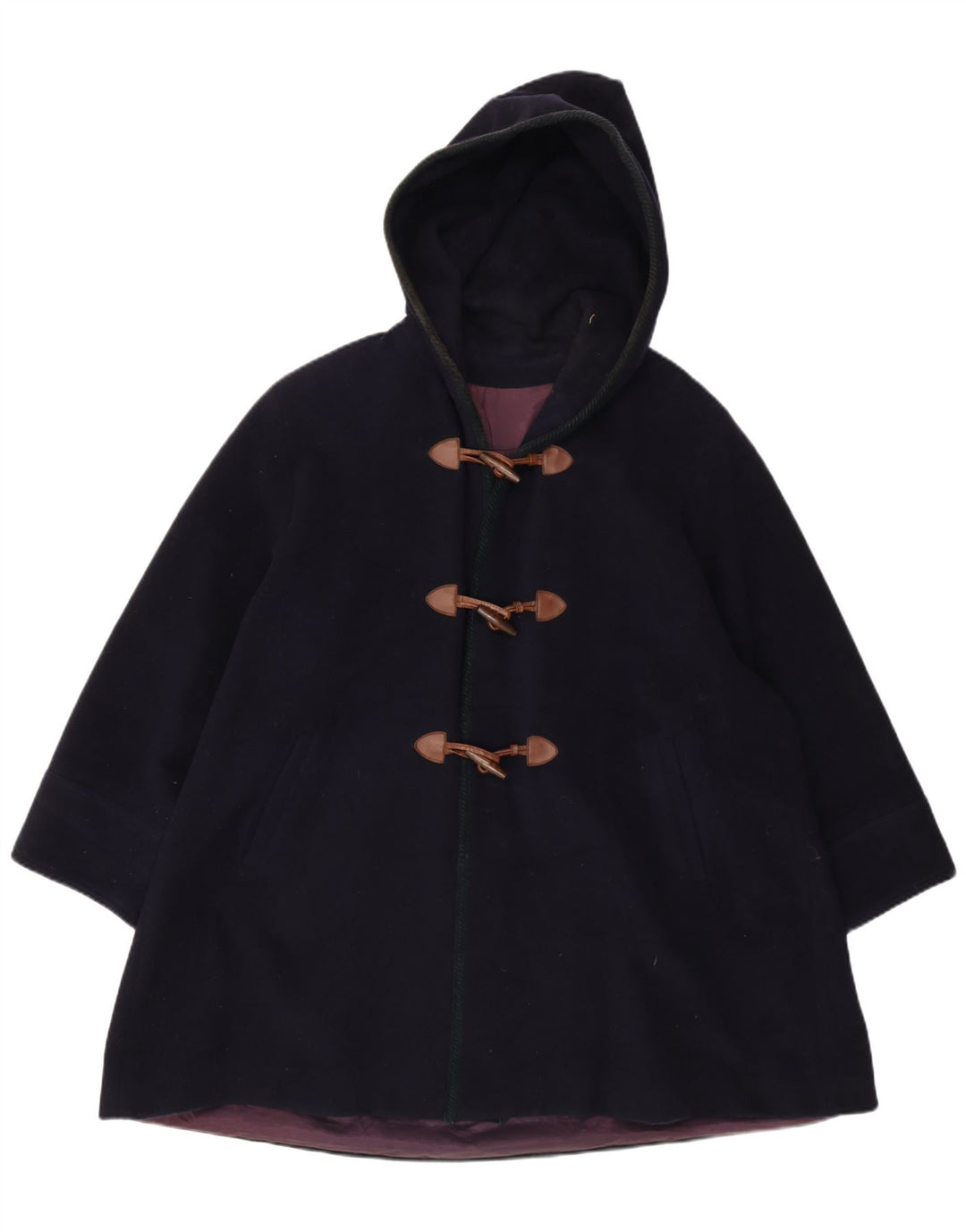 Vintage Womens Hooded Oversized Duffle Coat IT 42 Medium Navy Blue Wool