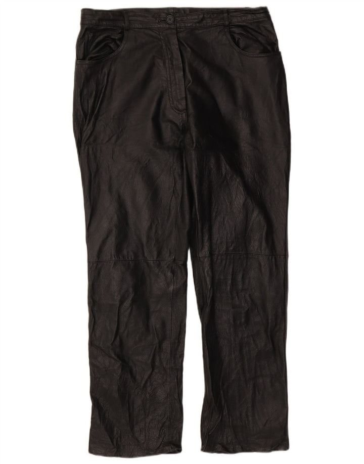 Vintage Womens Straight Leather Trousers W34 L29 Black Leather