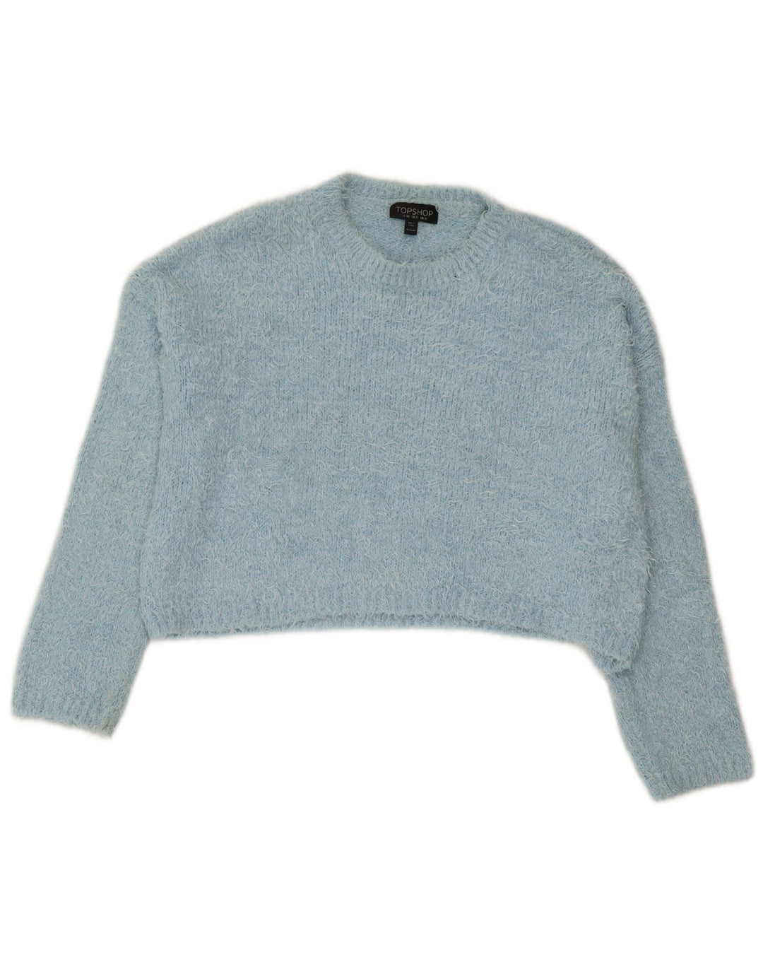 Topshop Womens Crop Crew Neck Jumper Sweater UK 12 Medium Blue Polyester