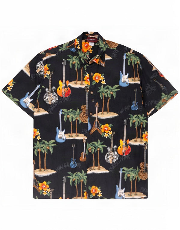 High Seas Mens Hawaiian Short Sleeve Shirt Large Black Floral Cotton