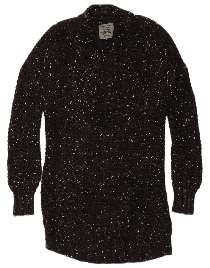 Gaudi Womens Longline Open Cardigan Sweater UK 10 Small Black Flecked Nylon