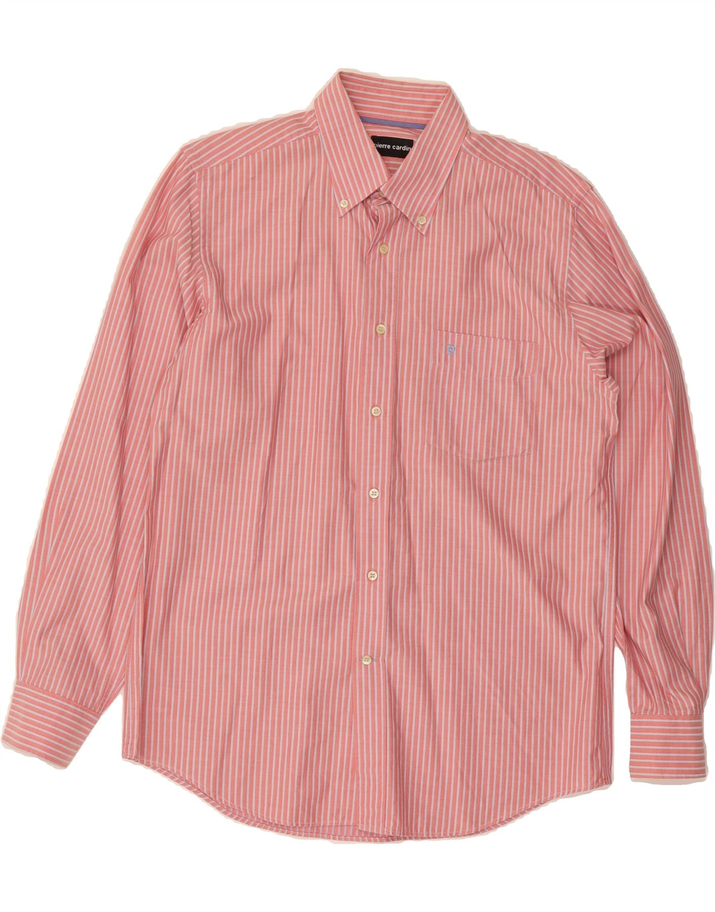 PIERRE CARDIN Mens Shirt Size 40 Medium Pink Striped Cotton