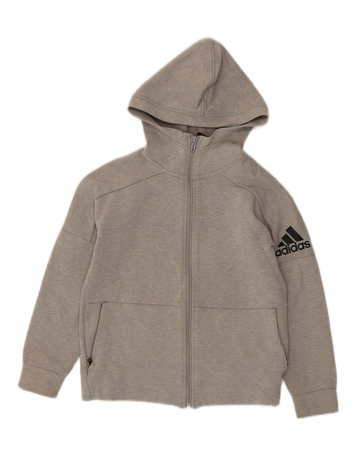 ADIDAS Boys Graphic Zip Hoodie Sweater 9-10 Years Grey Vintage Adidas and Second-Hand Adidas from Messina Hembry 