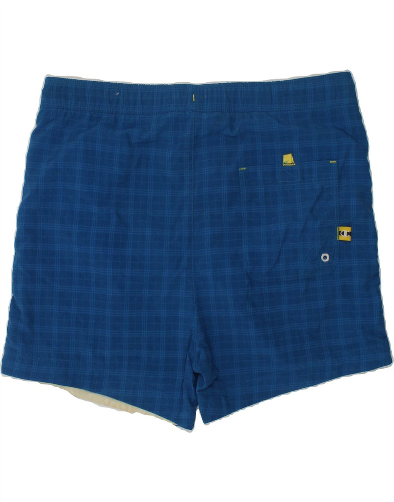 CHAMPION Boys Chino Shorts 11-12 Years Large Blue Check Polyester | Vintage Champion | Thrift | Second-Hand Champion | Used Clothing | Messina Hembry 