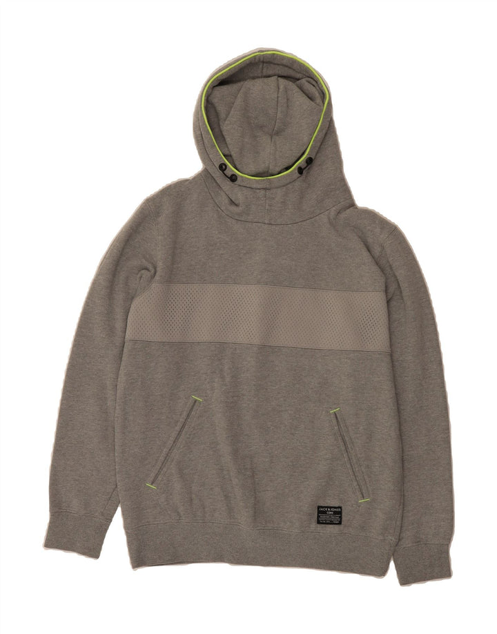 JACK & JONES Mens Hoodie Jumper Large Grey Colourblock Cotton Vintage Jack & Jones and Second-Hand Jack & Jones from Messina Hembry 