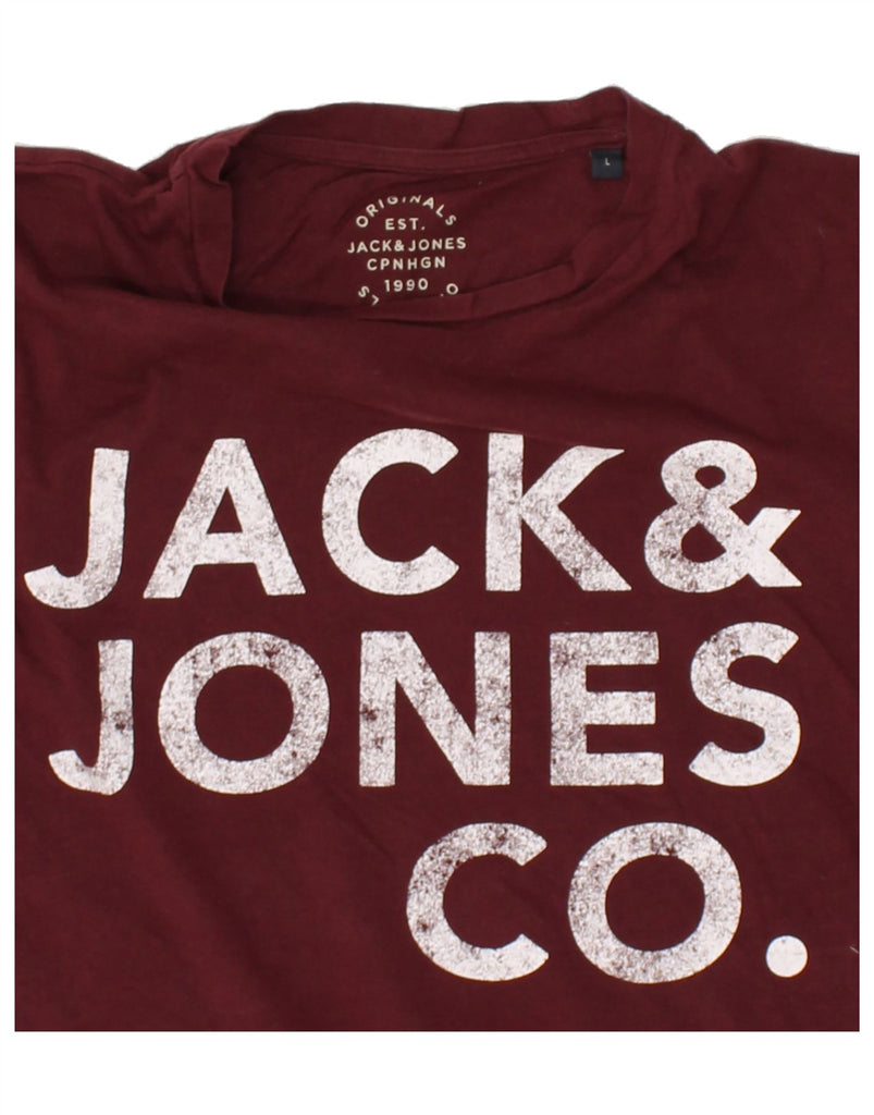 JACK & JONES Mens Graphic T-Shirt Top Large Burgundy Cotton | Vintage Jack & Jones | Thrift | Second-Hand Jack & Jones | Used Clothing | Messina Hembry 