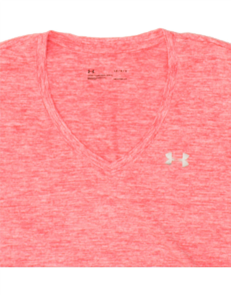 UNDER ARMOUR Womens Heat Gear T-Shirt Top UK 16 Large Pink Flecked | Vintage Under Armour | Thrift | Second-Hand Under Armour | Used Clothing | Messina Hembry 