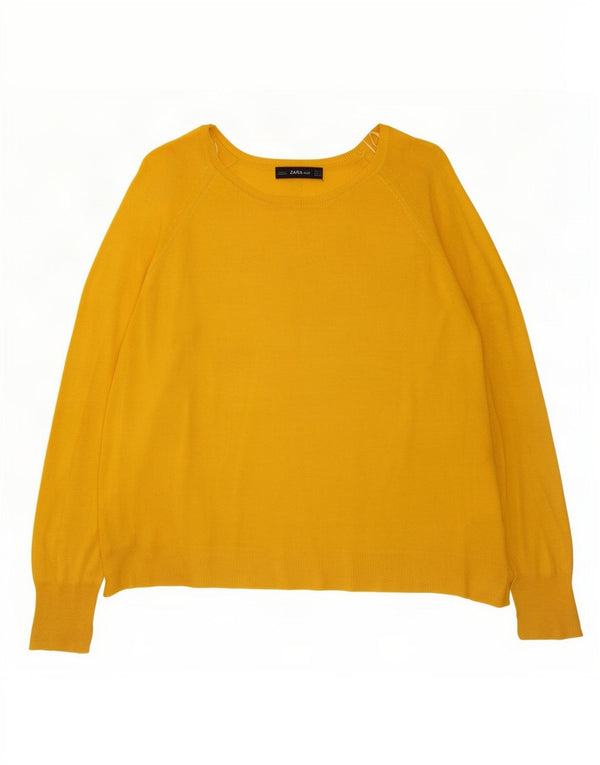 Zara Womens Boat Neck Jumper Sweater UK 10 Small Yellow Viscose